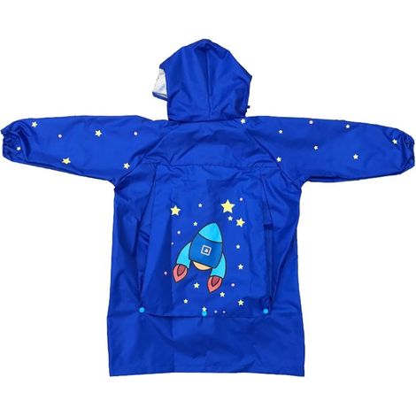 Imperméable pour enfant avec capuche, à glisser dans un sac à dos scolaire, motif dessin animé, bleu. (1/3)