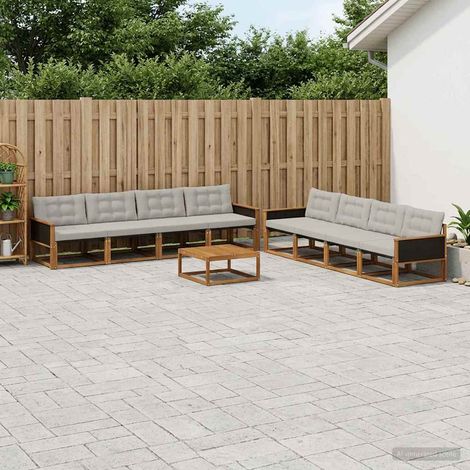 vidaXL Outdoor-Sofagarnitur mit Kissen 9 pcs Natürlich und Hellgrau (1/5)