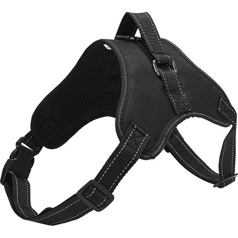 Hundegeschirr mit bruchsicherer und reflektierender Leine, ideal für Outdoor-Aktivitäten. Geeignet für kleine, mittlere und große Hunde. Schwarz, Größe L. (1/5)