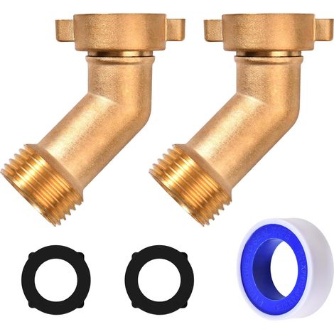 Paquet de 2 raccords coudés de tuyau d’arrosage 45 degrés, adaptateur en laiton 3/4" avec nettoyeurs haute pression pour robinets extérieurs résidentiels de raccordements d’eau de camping-car (1/5)