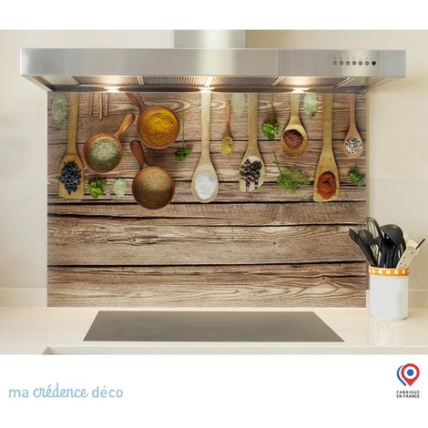 Fond de hotte : Epices sur bois - Verre trempé - 90 cm - 60 cm (1/5)