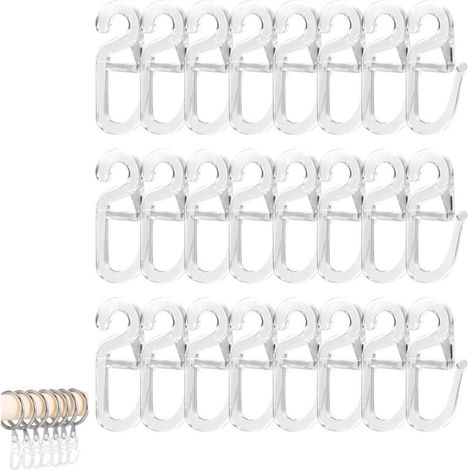 Lot de 120 crochets à clipser, de qualité supérieure, avec œillet de 6 mm, transparents, pour anneaux de rideaux (1/4)