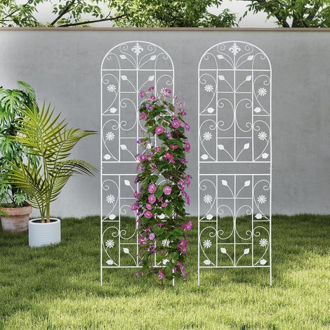 Rankgitter 2er Set, 180 x 50 cm, Eisen Garten Spalier, Robuste Rankhilfe für Kletterpflanzen, Rosen & Clematis, Weiß，Klassisch Bogen Design (1/5)