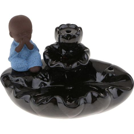 Kleine Mönchsfigur, Rückflussverhinderer, blauer Keramik-Kegelbrennerständer (1/5)
