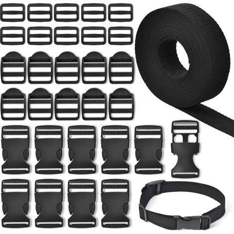 5M Sangle Nylon 25mm avec 10 Boucle Plastique Clip et 2 Tri-Glide Curseur Plastique, Fermoir pour Sangle Sac à Dos Bagages (1/5)