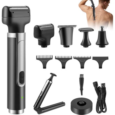 Men's Electric Back Shaver, 4-in-1 Back Shaver, Men's Trimmer with Folding Handle, Cordless Body Hair Trimmer, Body Shaver, Intimate Back Shaver