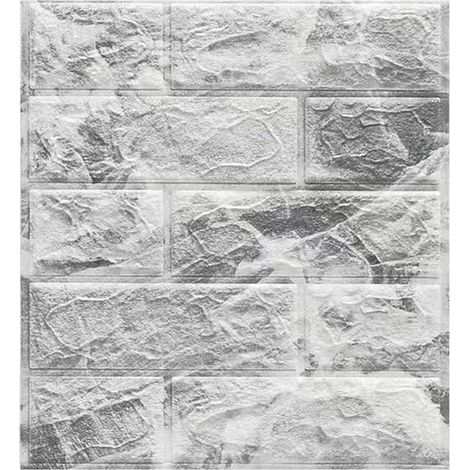 Paquete de 10 piezas de papel pintado 3D con estampado de ladrillos de 35x38,5 cm, autoadhesivo, anticolisión, resistente al agua, con diseño de azulejos de mármol gris. (1/5)