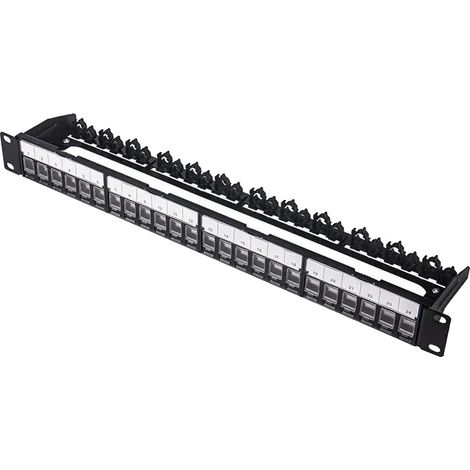 Pannello di permutazione, 24 porte, compatibile con cavi CAT7 e CAT6A, pannello di permutazione vuoto (1/2)