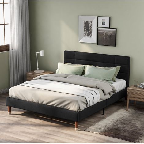 Cama doble tapizada con cabecero somier 140x200 negra OKMYHOME (1/5)