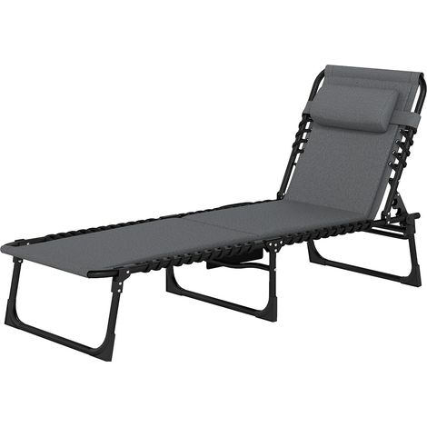 Tumbona Tumbona de jardín plegable con bolsillo lateral para almohada, tumbona tapizada con respaldo ajustable en 5 posiciones, tumbona de camping resistente a la intemperie con una carga de hasta 120