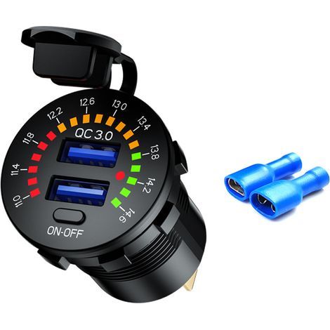 QC3.0 Chargeur de voiture USB PD Type C Prise de courant avec interrupteur voltmètre Étanche 36W 6A 12V Prise USB DC 12V pour voiture bateau moto camion voiturette de golf Personnaliser Un terminal (1/5)