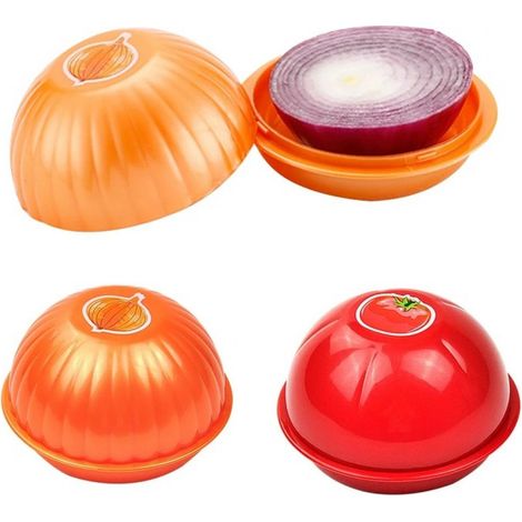 Lot de 2 Boîte alimentaire, forme oignon, PP, 115x115x75mm, conservation légumes, cuisine (1/5)