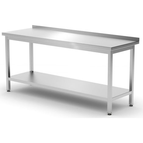 Table murale avec étagère - vissée, profondeur 600 mm - Ref 811504 - 60x180xH88 cm - Hendi