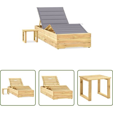 vidaXL Tumbona de jardín con mesa y cojín de madera de pino impregnada (1/5)