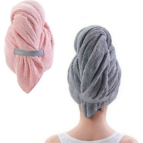 Set di 2 asciugamani in microfibra per asciugare i capelli - 100 x 60 cm - Adatti a donne e ragazze - Stile A (1/5)