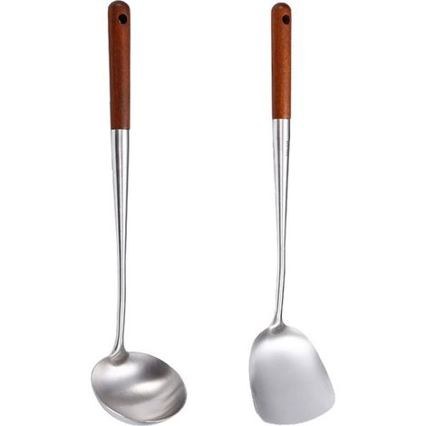 Wok-Spatel, Edelstahl 304, 43 cm lang, ergonomischer Griff, hitzebeständige Küchenutensilien (1/5)