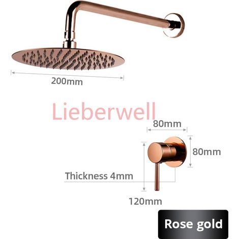Robinet de salle de bains, ensemble de douche en or Rose, mitigeur de pluie mural de 8/10/12 pouces, pomme de douche combinée avec kit de Valve (1/5)
