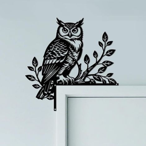 Chouette et Branche Ornement de Cadre de Porte en Métal Décoration Murale Noire pour Porte Art Déco d'angle de Portail pour Chambre d'enfant Maison Salle de Bain Chambre (1/5)