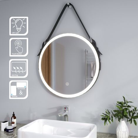 ELEGANT Modern LED Illuminated Bathroom Mirror with Light 600x600mm Belt Decorative Round, Dustproof & Anti-fog,Cool White Light, Sensor Touch control (1/5)