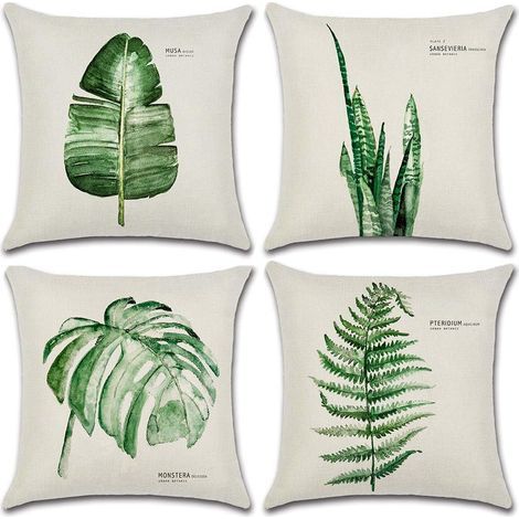 Wasserdichte Kissenbezüge 45x45cm – 4er-Set – Grünes Blattmuster – Verdeckter Reißverschluss – Für Garten und Wohnzimmer (1/5)