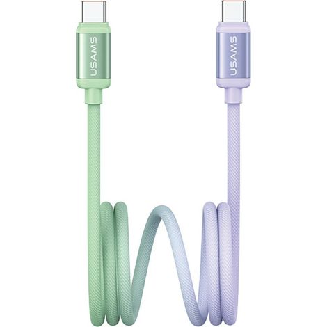 Cable USB-C/USB-C Usams Bicolor Series SJ756 PD de 60 W, 1,2 m, verde y morado.