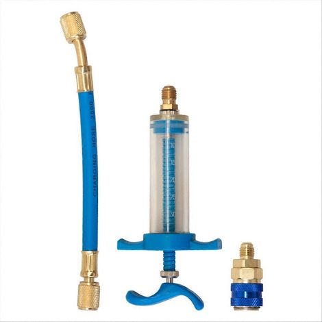 Injecteur d'huile/colorant pour climatisation 1 oz avec adaptateur de raccord rapide côté basse pression R134a (1/5)