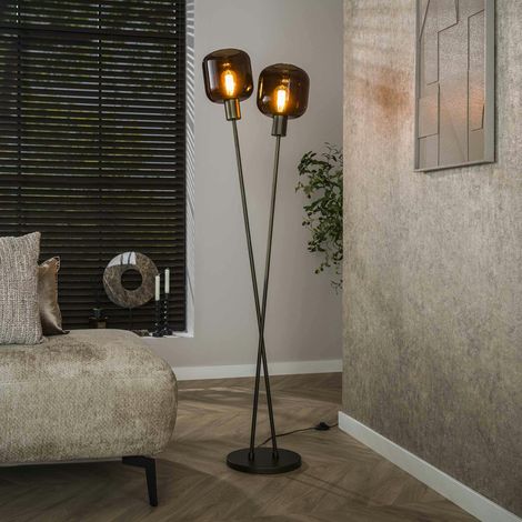 Lampadaire vintage verre – 2 abat–jour croisés bronze NOVA (1/4)