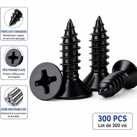 Vis Auto-Taraudeuse M2 x 6 mm Acier Inoxydable 304 - Tete Fraissee Cruciforme Pointe Fine - 300 Pieces (1/5)