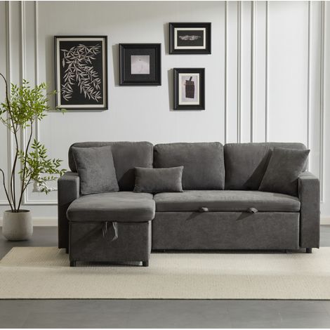 Sofá cama esquinero 214x131x87 cm gris oscuro con almacenaje para salón pequeño – MEUBLIV (1/5)