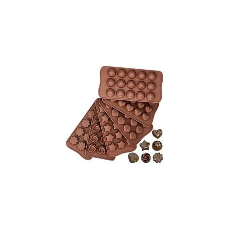 Set di 6 stampi in silicone per cioccolato, praline, caramelle 3D antiaderenti, vari design antiaderenti per praline, per cioccolato, cubetti di ghiaccio, saponi, caramelle, gelatine - Crezuo (1/4)