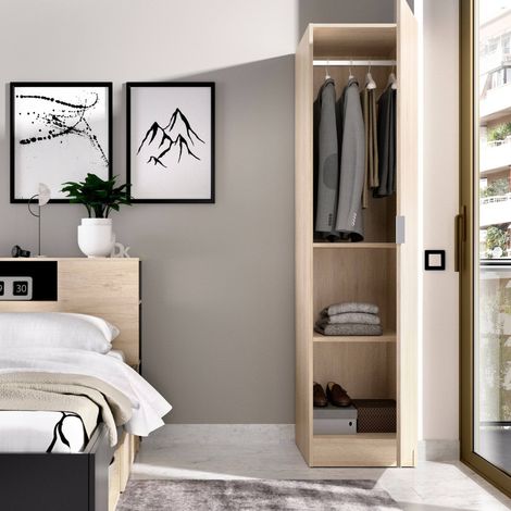 Dmora Armadio Multiuso 1 Anta Cusna 52x184h cm Marrone Rovere Appendiabiti 2 Ripiani, Un'anta