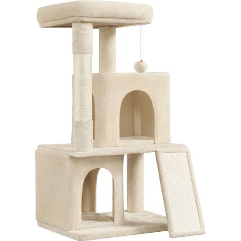 Yaheetech Tiragraffi Albero per Gatti Alto 106 cm con Trespolo Grande,Cucce,Pompon,Graffiatoi,Scala Gioco Beige