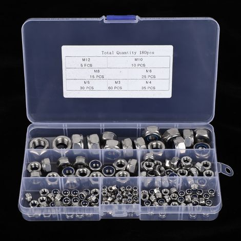 Kit de fixations pour écrous autobloquants en acier inoxydable 304 M3 M4 M5 M6 M8 M10 M12 (180 pièces) (1/5)