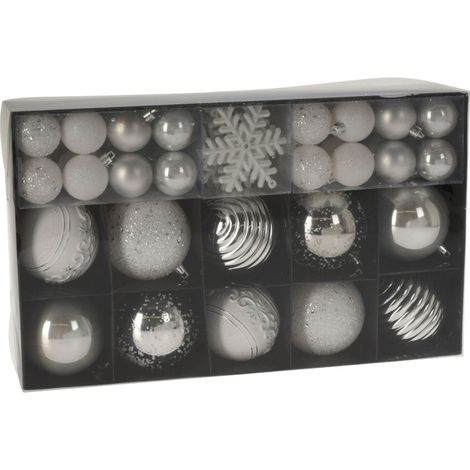 Set de 50 boules de Noël blanches et argentées (1/3)