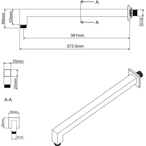 Braccio doccia per soffione in ottone a muro lungo 35 cm mod. Theta (1/2)