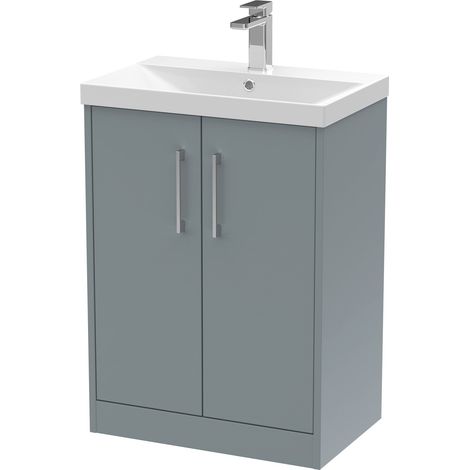 Hudson Reed Juno Floor Standing 2-Door Vanity Unit with Basin 3 600mm Wide - Coastal Grey (1/5)