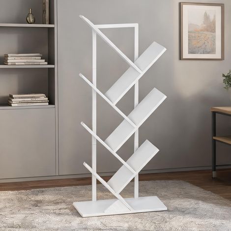 Bibliothèque arbre blanc 7 étagères 50 x 24 x 109 cm (1/5)