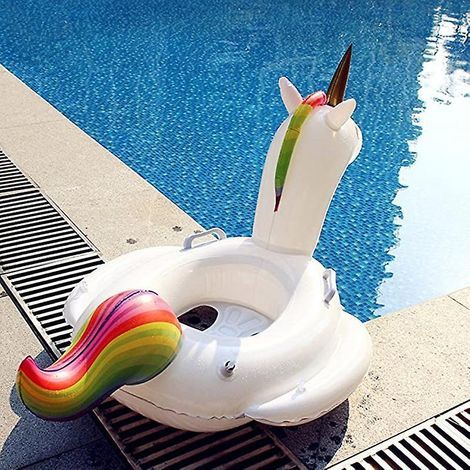 Lot de 2 bouées pour bébé, bateau licorne gonflable, transats gonflables pour enfants, jeux d'été pour bébés, jouets de piscine d'extérieur, radeau flottant (1/5)
