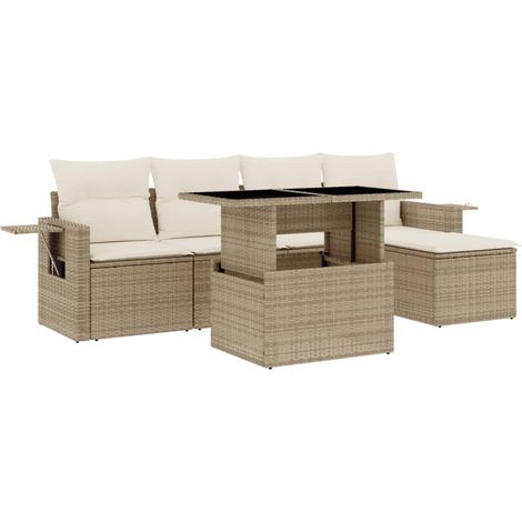 Maison Exclusive - Set Divano da Giardino 6 pz con Cuscini Beige in Polyrattan (1/5)