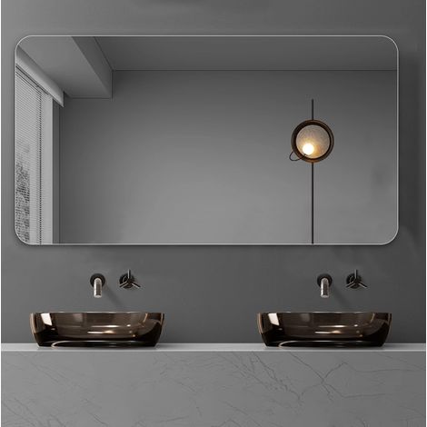 Espejo de baño de pared 90 x 70 cm sin marco, esquinas redondeadas R50, plateado HAVRYA (1/5)