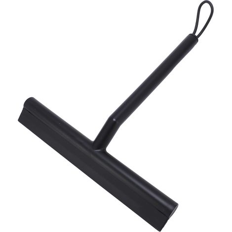 Raclette de douche en TPE PP à tête souple pour vitres de porte, miroirs et vitres de voiture, avec cordelette et crochet de suspension, noire. (1/5)