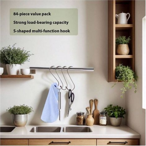[84 pièces] Crochets Multifonctions en S - Conception Antipression, Embouts Protecteurs Antidérapants, Fil d'Acier Haute Résistance, Accessoire de Rangement, Pour Salle de Bain/Cuisine/Chambre/Bureau (1/3)