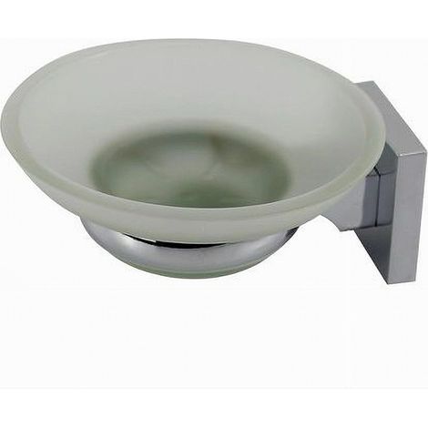 Cleafe - Porta Sapone Saponetta Con Piattino Vetro Satinato Parete Bagno Square 59185 - (1/2)