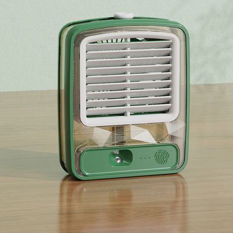 Ventilateur de bureau à refroidissement liquide USB ABS 3 vitesses, pales spirales 3D, petit climatiseur pour bureau ou table de chevet, vert (1/5)