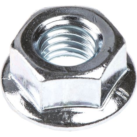 Ecrou hexagonal à collerette de diamètre 17.9mm, M8, Acier Galvanisé brillant ( Prix pour Sachet de 100 )