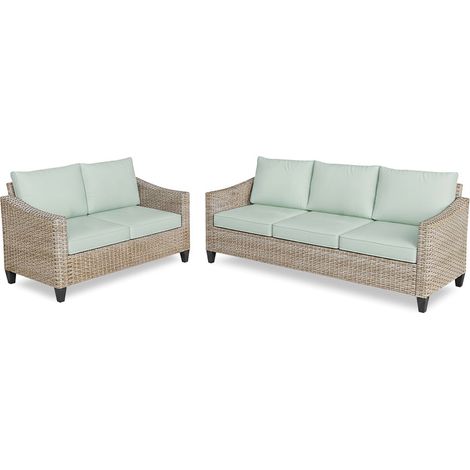 Conjunto de Exterior, Sofa 3+2 Sanstar en Ratan PE. Muebles de Jardin y Terraza, Verde