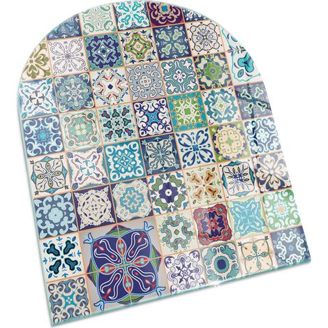 Plaque Rectangulaire de protection de sol en verre pour cheminée ou poêle moderne anti-chaleur et étincelles Motifs mosaïques sur carreaux 80x70 cm (1/5)