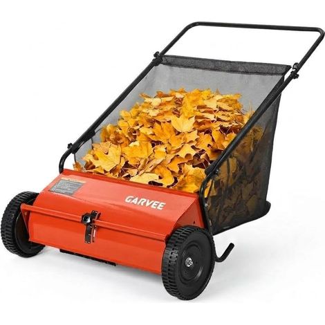LUNSY - Balayeuse à Gazon Poussée 53 cm Ramasse Feuilles et Herbe, Sac 170 L, Réglage Hauteur Brosses, Châssis Acier( Orange) (1/5)