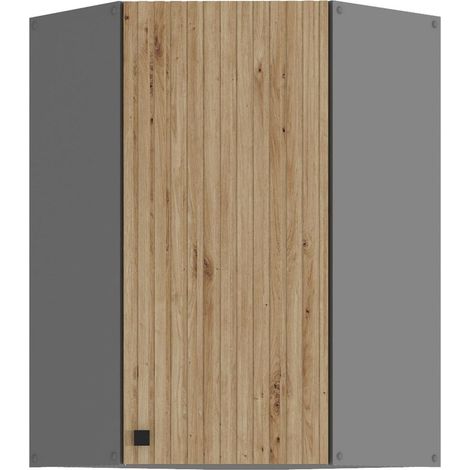 Küche AVA Artisan Eckhängeschrank 60X60 cm Lamellenoptik Küchenzeile Einbauküche (1/5)
