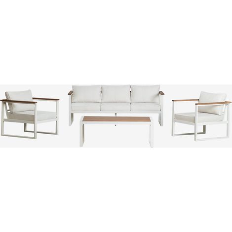 Conjunto de jardín con sofá de 3 plazas, 2 sillones y mesa de centro en aluminio y madera de acacia Lipov SKLUM             